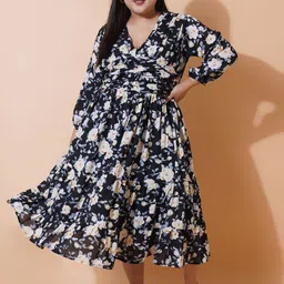 U&F Beyond Plus Size Floral Printed Georgette Fit & Flare Midi Dress-14
