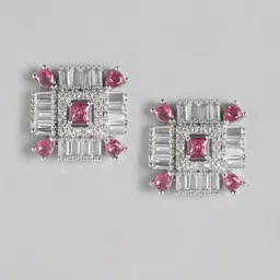 Anouk Silver-Plated American Diamond Square Studs-15