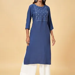 RANGMANCH BY PANTALOONS Geometric Embroidered Straight Kurta-picture-26