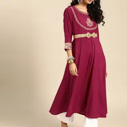 KSUT Women Ethnic Motifs Embroidered Silk Kurta-picture-32