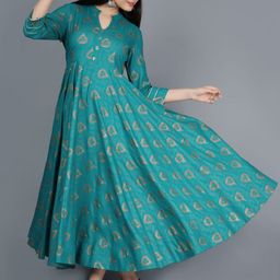 KALINI Women Green Ethnic Motifs Embroidered Keyhole Neck Flared Sleeves Anarkali Kurta-image-10