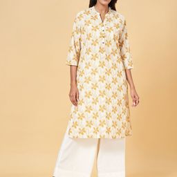 RANGMANCH BY PANTALOONS Floral Printed Mandarin Collar Pure Cotton Straight Kurta-46