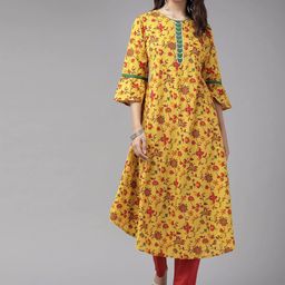 YASH GALLERY Floral Printed Bell Sleeves Gotta Patti Pure Cotton Kurta-image-51