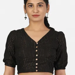 Llajja Women Black & Gold-Colored 
Woven Design Cotton Saree Blouse-41
