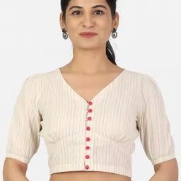 Llajja Women Off White & Pink Printed Readymade Saree Blouse-picture-10