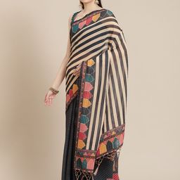 Mitera Teal Blue & Off White Sequinned Saree-image-30
