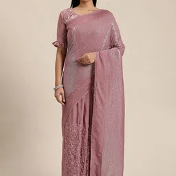 Mitera Mauve Embellished Pure Georgette Saree-image-4