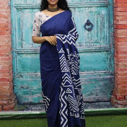 TROPWEAR Geometric Printed Mulmul Cotton Block Print Saree-8