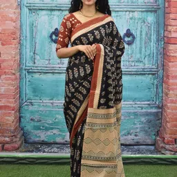 TROPWEAR Ajrak Block Pure Cotton Block Print Saree-36