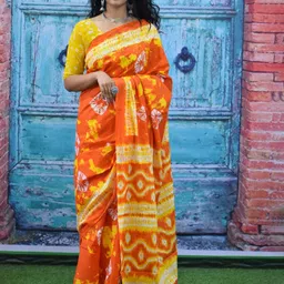 TROPWEAR Tie and Dye Pure Cotton Block Print Saree-image-26