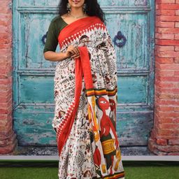 TROPWEAR Warli Pure Cotton Block Printed Saree-image-64