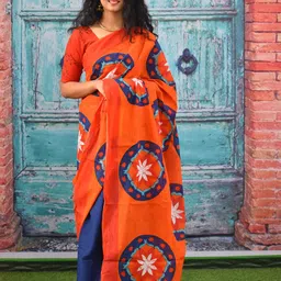 TROPWEAR Floral Printed Mulmul Cotton Block Print Saree-16