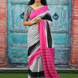 TROPWEAR Checked Pure Cotton Block Print Saree-52