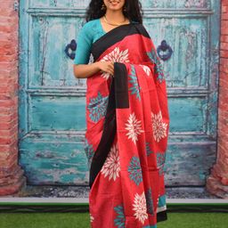 TROPWEAR Floral Pure Cotton Block Printed Saree-image-62