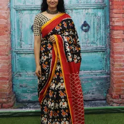 TROPWEAR Ethnic Motifs Printed Mulmul Cotton Block Print Saree-11