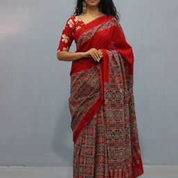 TROPWEAR Ethnic Motifs Pure Cotton Block Print Saree-picture-53