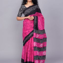 TROPWEAR Kalamkari Pure Cotton Block Print Saree-image-78