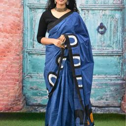 TROPWEAR Geometric Printed Jaipuri Mulmul Pure Cotton Saree-3