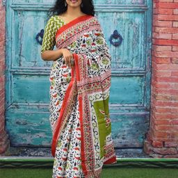 TROPWEAR Floral Printed Jaipuri Mulmul Pure Cotton Saree-image-50