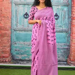 TROPWEAR Ethnic Motifs Block Printed Mulmul Cotton Saree-19