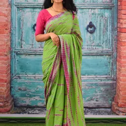 TROPWEAR Tie and Dye Pure Cotton Block Print Saree-24
