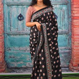 TROPWEAR Floral Printed Block Print Saree-image-27
