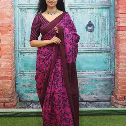 TROPWEAR Floral Printed Block Print Saree-42