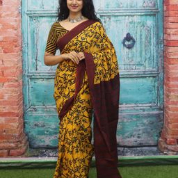 TROPWEAR Pure Cotton Block Print Saree-image-35