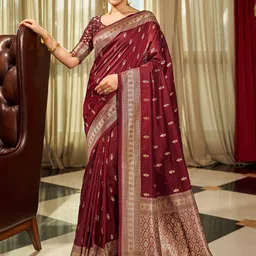 Anouk Ethnic Motifs Zari Silk Blend Banarasi Saree-image-49