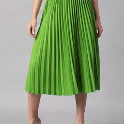 Oxolloxo Elasticated Pleated Below Knee Length Flared Skirt-image-65