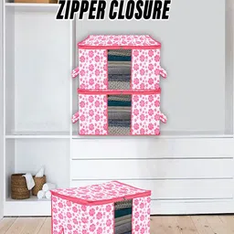 Kuber Industries Pink 3 Pieces Printed Saree Organisers-46