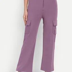 Next One Women Smart Straight Fit High-Rise Easy Wash Cargos Trousers-image-79