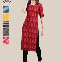 7Threads Women Multicoloured Ethnic Motifs Printed Chikankari Crepe Kurta-10