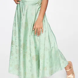 Global Desi Girls Green Floral Printed Flared Skirt-image-2