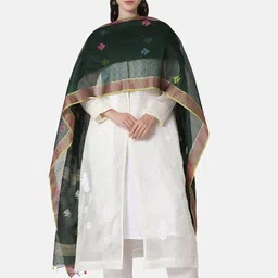 THE WEAVE TRAVELLER Green & Blue Ethnic Motifs Woven Design Dupatta with Zari-picture-20