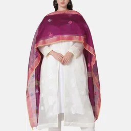 THE WEAVE TRAVELLER Violet & Blue Woven Design Dupatta with Zari-image-9