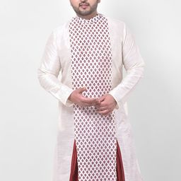 DEYANN PLUS Men Off White & Red Ethnic Motifs Chikankari Kurta-19