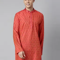 TATTVA Men Red Geometric Chikankari Kurta-picture-21