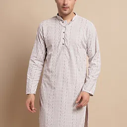 Anouk Beige & White Ethnic Motifs Embroidered Pure Cotton Kurta-image-58