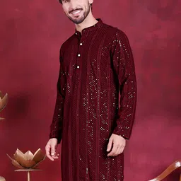 Jompers Geometric Embroidered Band Collar Chikankari Kurta-picture-15