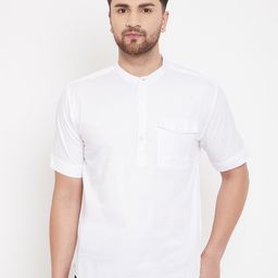 even Striped Woven Design Band Collar Cotton Short Kurta-image-12