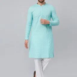 See Designs Men Blue Ethnic Motifs Pure Cotton Kurta-picture-44