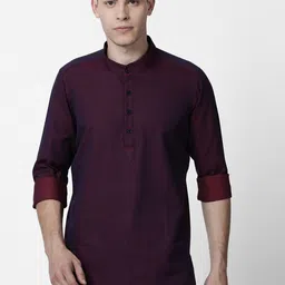 Cross Court Geometric Woven Design Mandarin Collar Cotton Straight Kurta-image-88