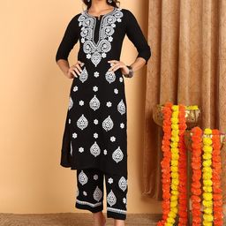 TOP N THREAD Embroidered Regular Chikankari Pure Cotton Kurta & Palazzos-image-26