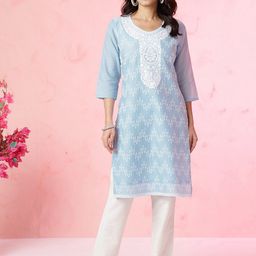 Anouk Floral Embroidered Thread Work Pure Cotton Straight Kurta-55