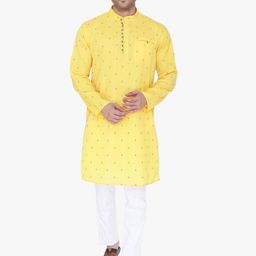 Kuons Avenue Men Yellow Chikankari Kurta-48