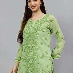 Seva Chikan Floral Embroidered Lucknowi Chikankari Straight Kurti-image-53