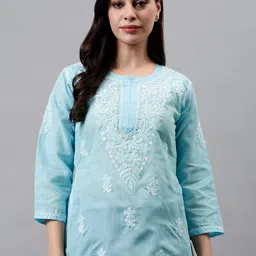 Seva Chikan Lucknowi Chikankari Terivoil Cotton Straight Kurti-picture-17