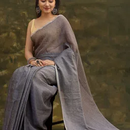 TEEJH Striped Pure Cotton Saree-image-12