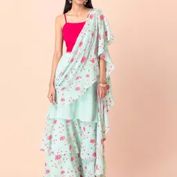 INDYA Floral Printed Maxi-Length Ruffled Sari Skirt-image-13